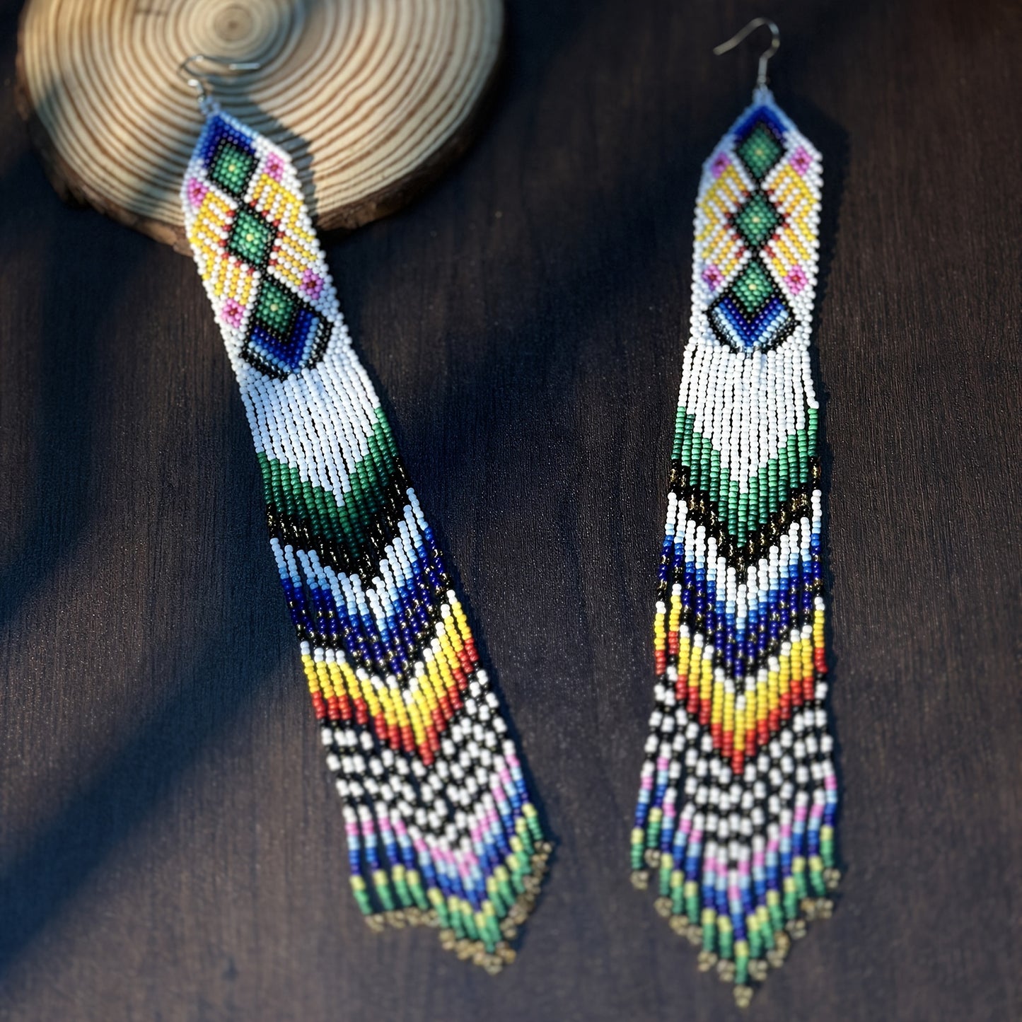White Geometric Bohemian Ultra-long Tassel Earrings Top Beaded Tassel Earrings Handmade Glass Beads Rice Beads Seed Beads Lady Jewelry Holiday Party And Daily Wear The Best Gift Girls