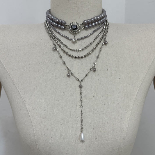 Baroque Niche Light Luxury Temperament Versatile Gray Pearl Women's Necklace